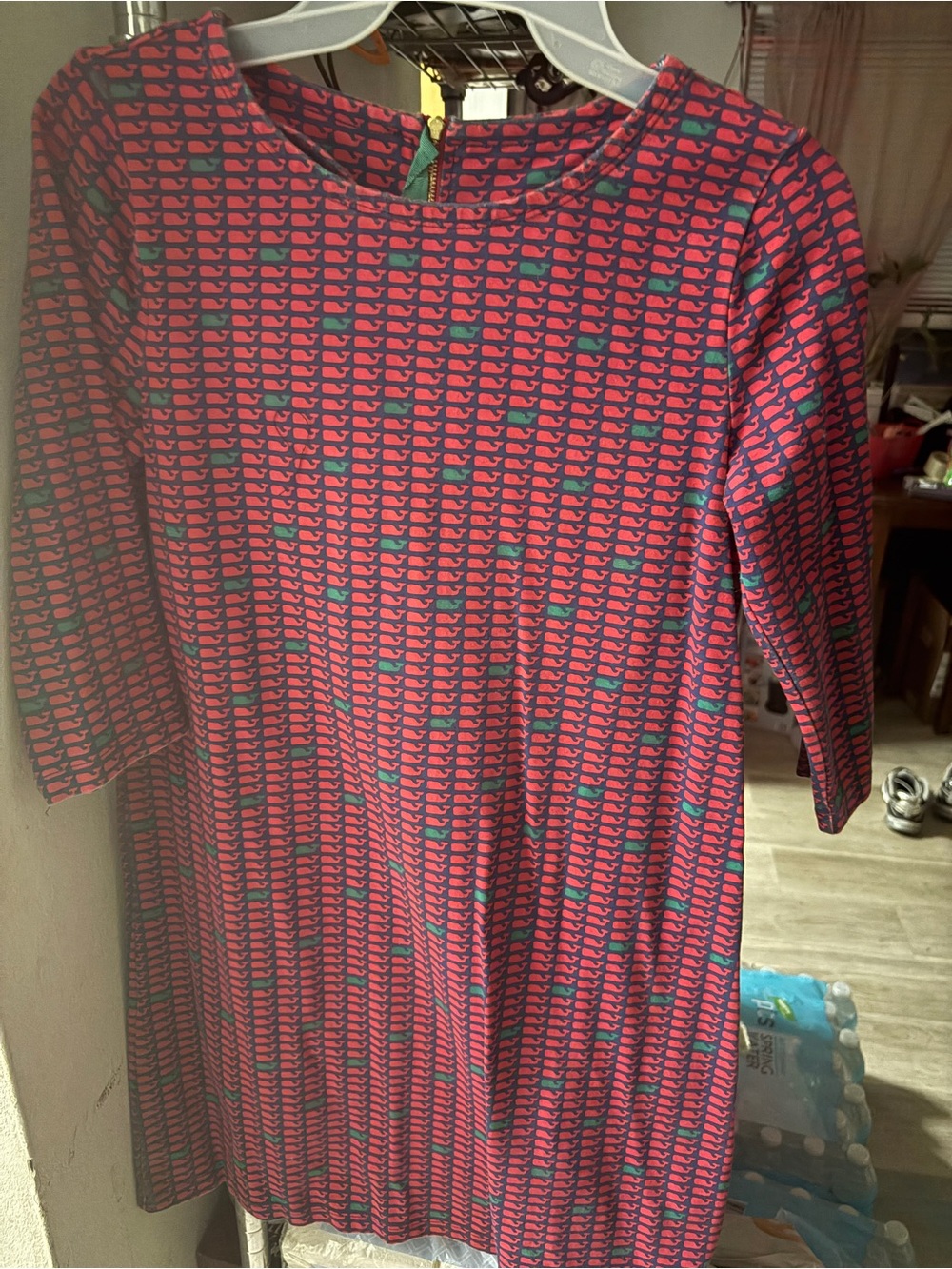 Vineyard Vines Red Dress with Navy Whale Print and Teal Accents